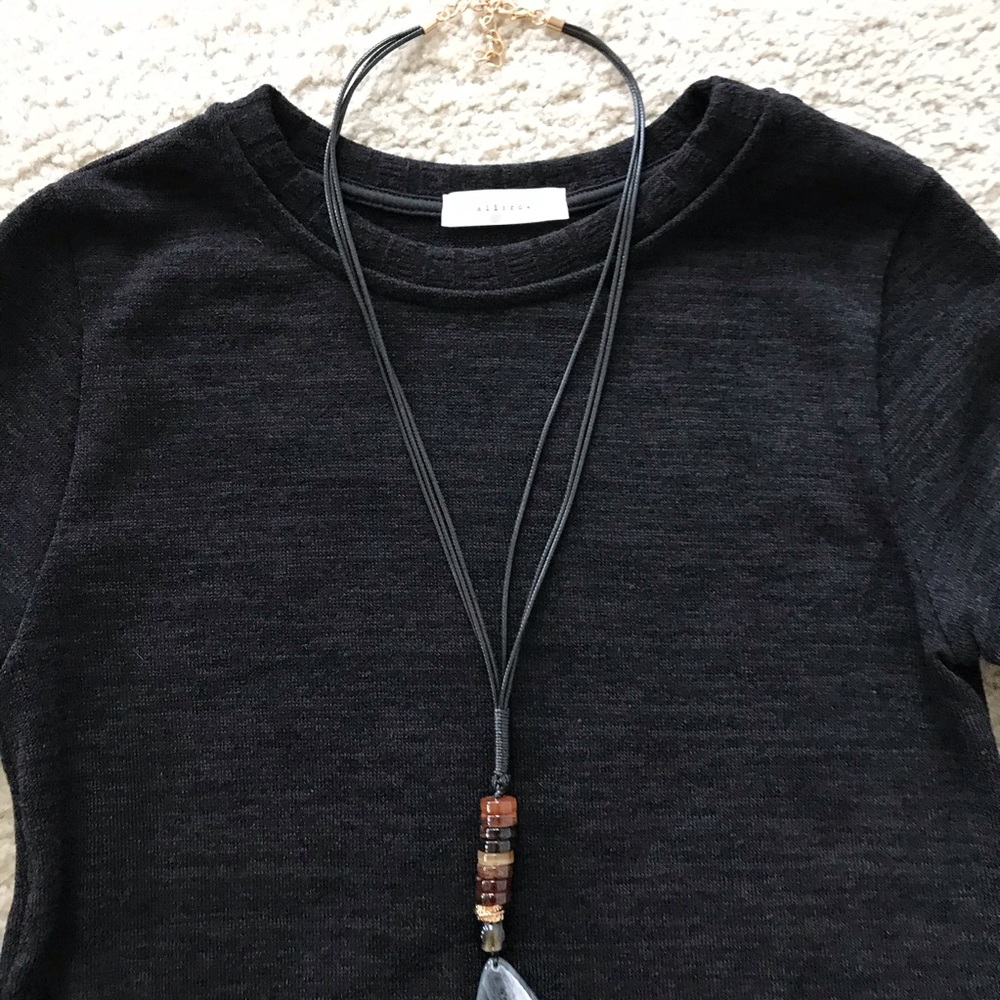 Black Long Sleeve Faux Fur Trim Top - Picture 3 of 7